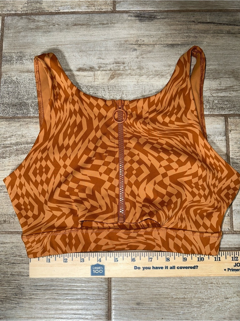 Rust Orange Geometric Zip-Front Sports Bra 🔸🏵️